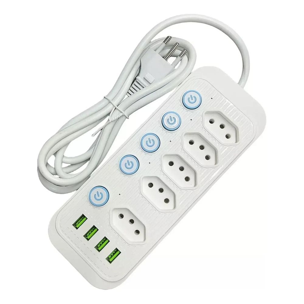 Regua Extensão Filtro De Linha 5 Tomadas 10A 4 Entradas USB