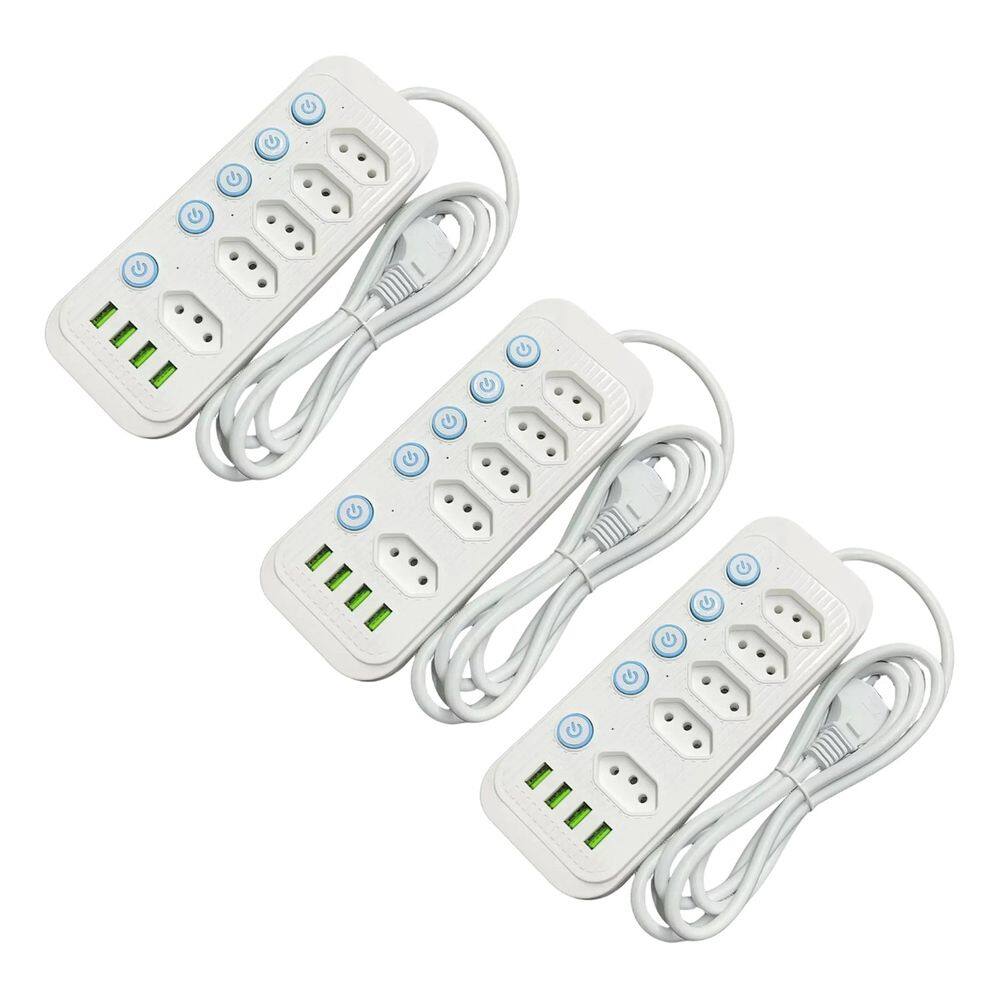 Filtro De Linha Extensão 5 Tomadas 10A Kit Com 3 Unidades 4 Entradas Usb