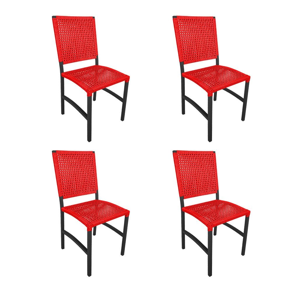 Kit 4 Cadeiras Deck Alumínio Junco Sintético Vermelho Unicolor
