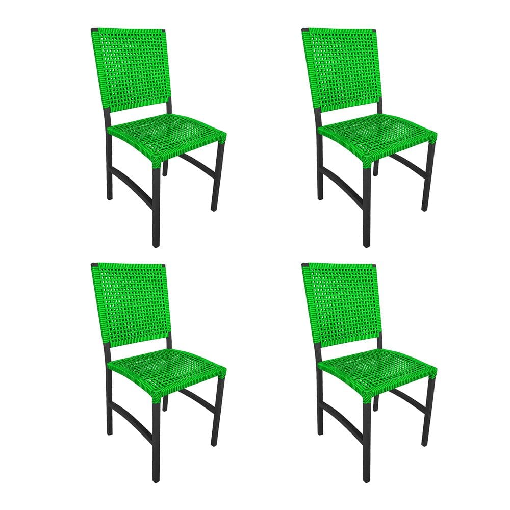 Kit 4 Cadeiras Deck Alumínio Junco Sintético Verde Unicolor