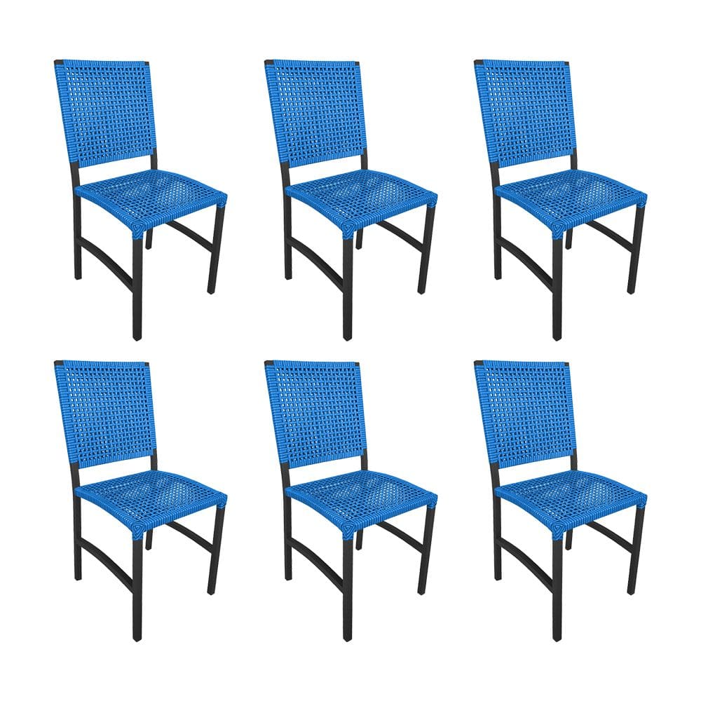 Kit 6 Cadeiras Deck Alumínio Junco Sintético Azul Unicolor