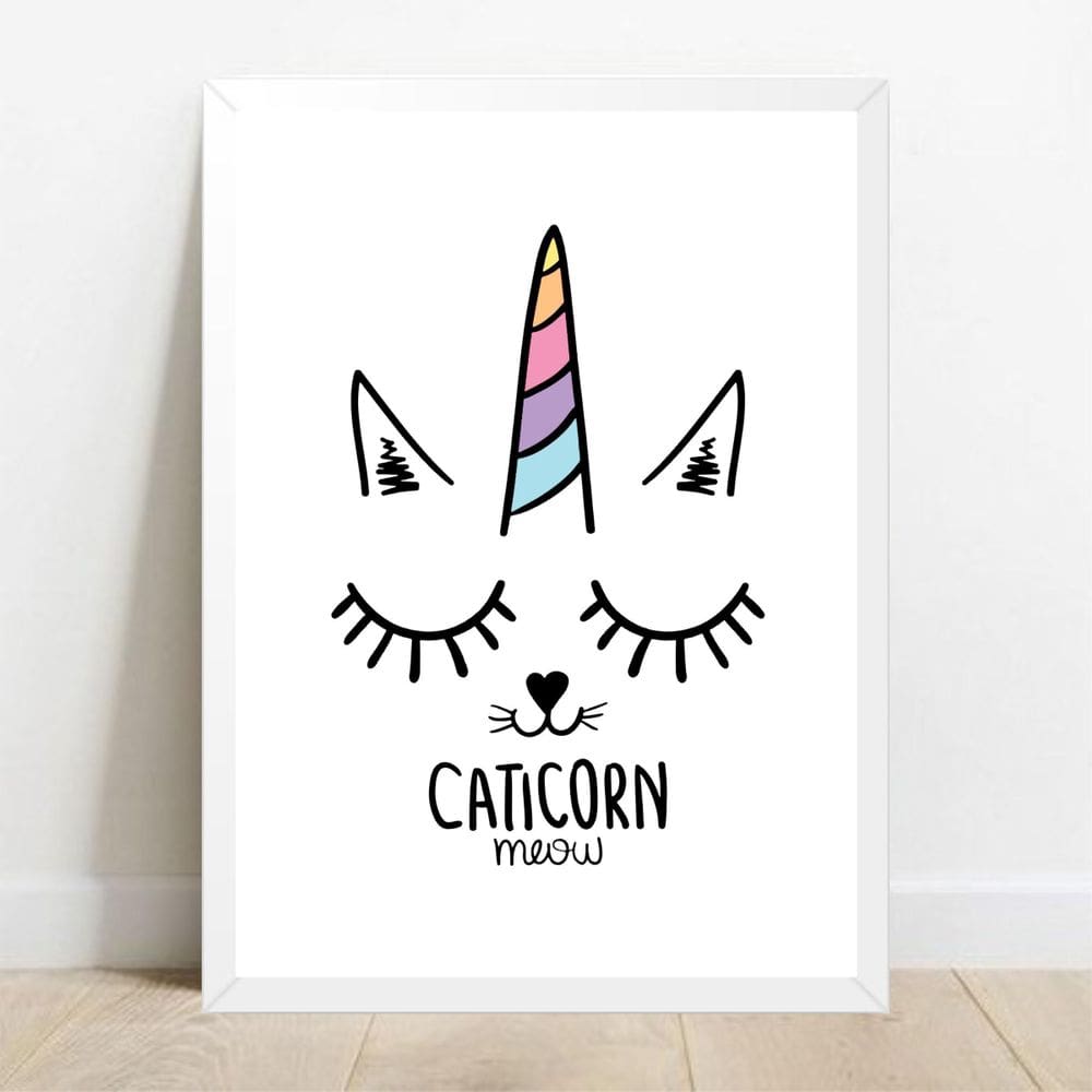 Quadro Decorativo Caticorn - Moldura Branca E Vidro A4