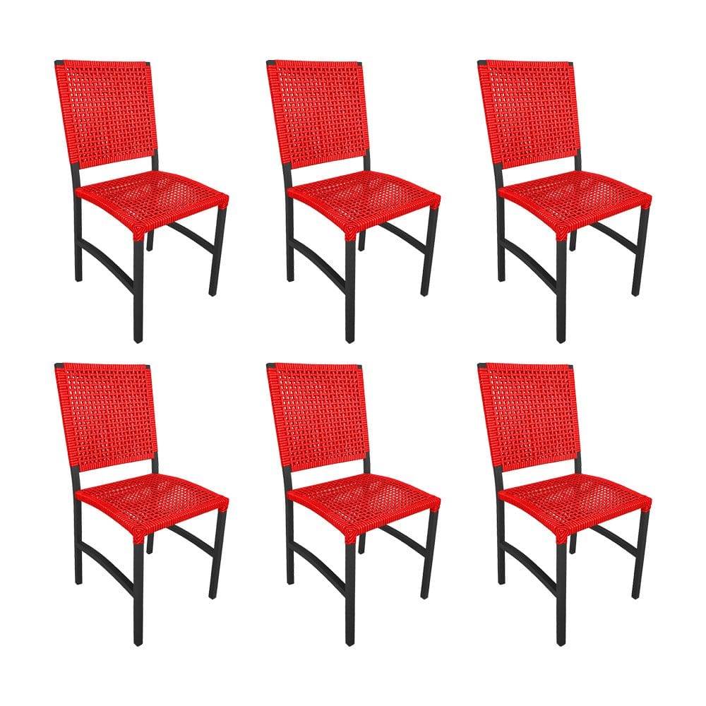 Kit 6 Cadeiras Deck Alumínio Junco Sintético Vermelho Unicolor