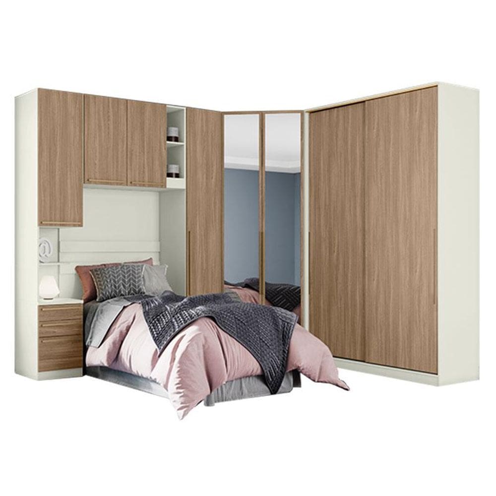 Quarto Modulado Solteiro Ambiente 2 Seletto 5 Peças Areia Jequitibá - Henn