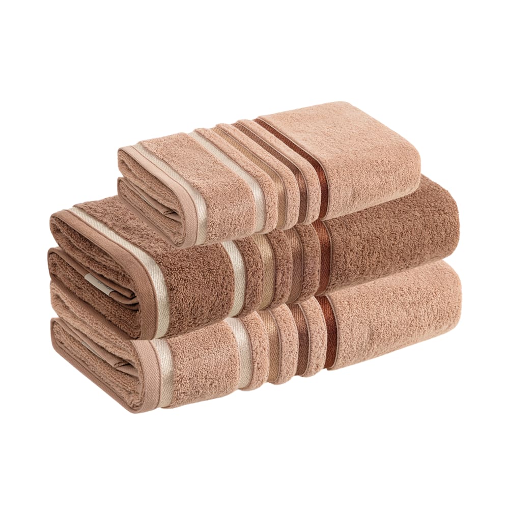 Jogo Toalhas de Banho 3 peças Lumina Unika Karsten Marrom Sienna Rosa Deserto Fio Penteado