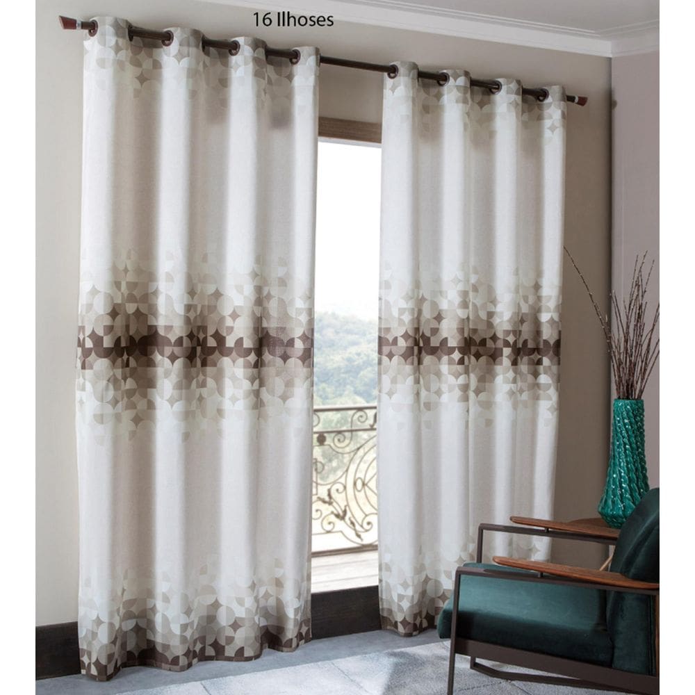 Cortina Para Sala Estampada 2,20x2,40cm Berlim Bege Sultan
