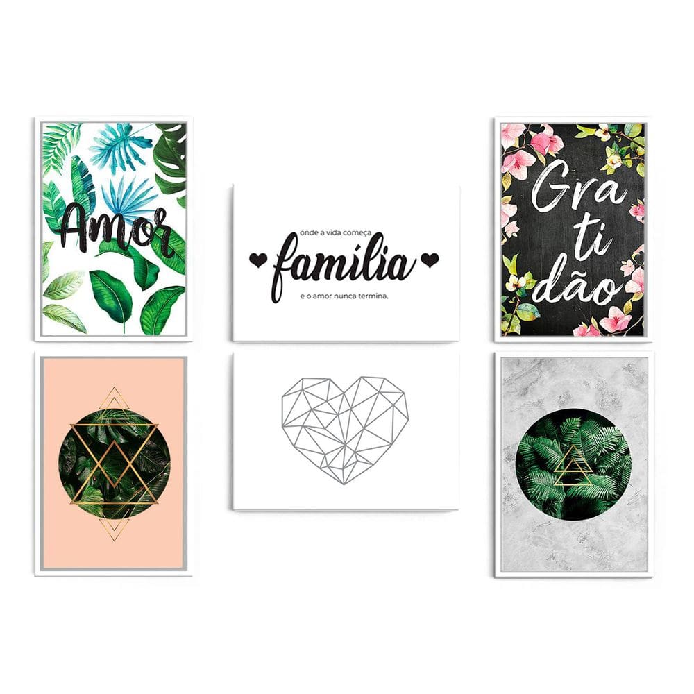 Kit De 6 Quadros Amor, Familia E Gratidão A4