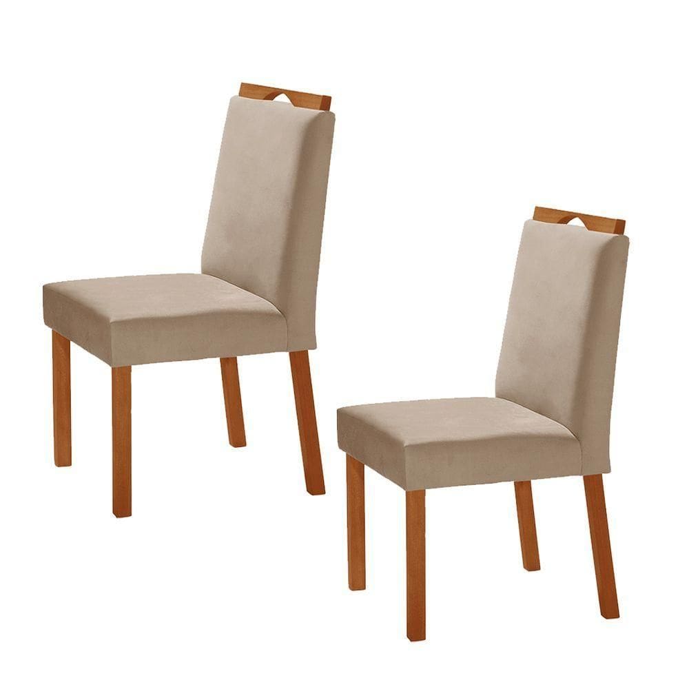 Kit 2 Cadeiras Lis Com Puxador Móveis Minas Cor Veludo Bege