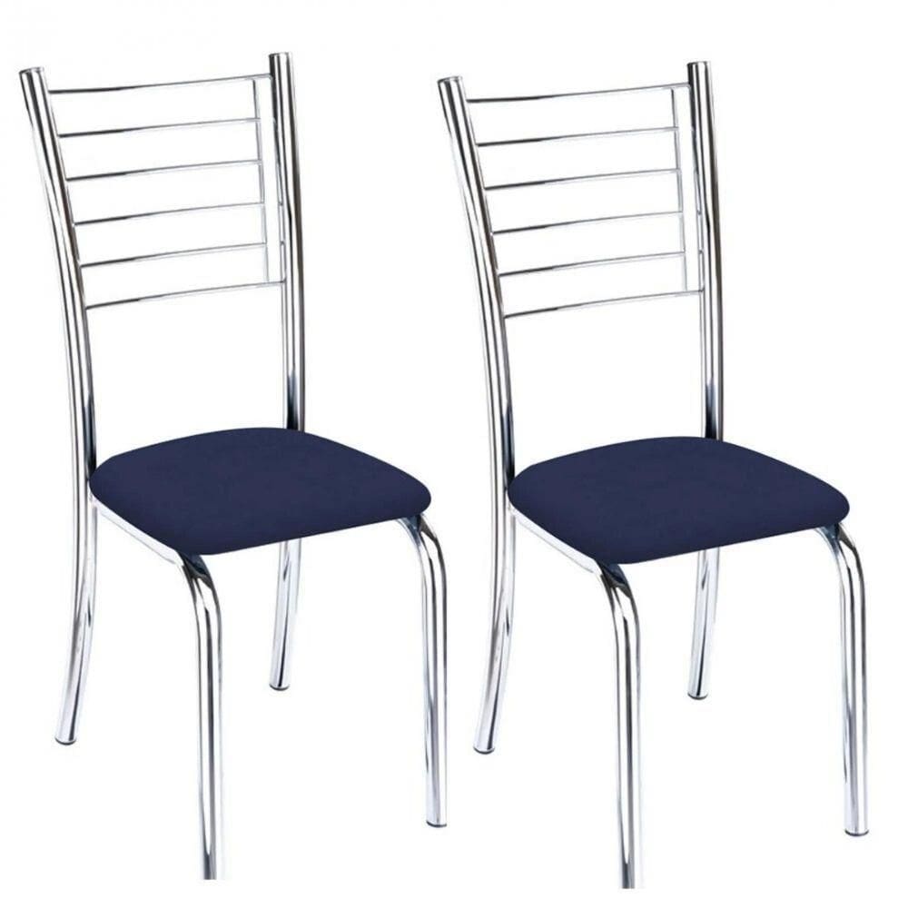 Kit 2 Cadeiras De Jantar Lara Cromada Para Cozinha Assento Sintético Azul Marinho - Aurora Line