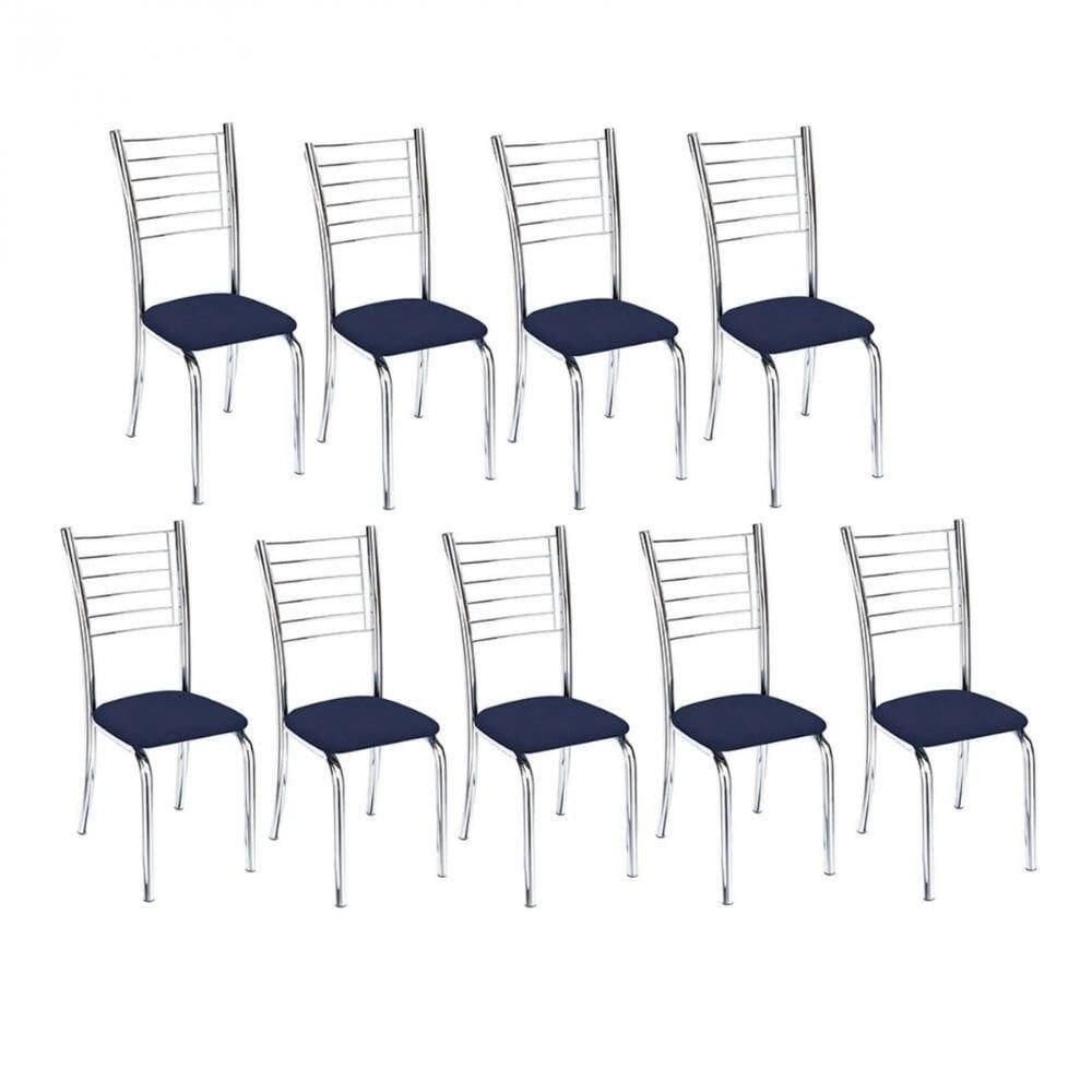Kit 9 Cadeiras De Jantar Lara Cromada Para Cozinha Assento Sintético Azul Marinho - Aurora Line