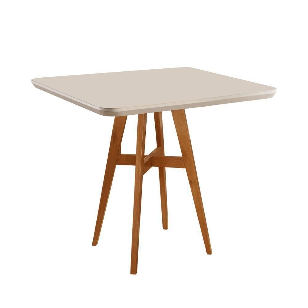 Mesa De Jantar Atenas Madeira Maciça 90x90cm Tampo Quadrado Vidro Móveis Minas Cor Off White