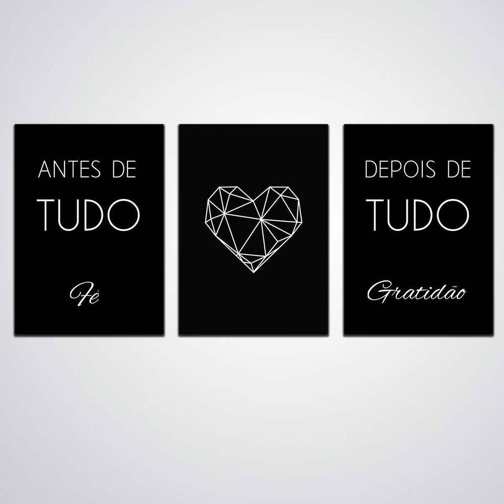 Quadro Decorativo 3 Peças Tudo Fé Depois De Tudo Gratidão