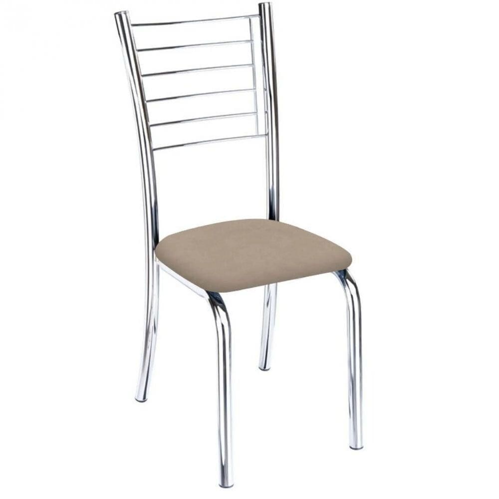 Cadeira De Jantar Lara Cromada Para Cozinha Suede Bege - Aurora Line