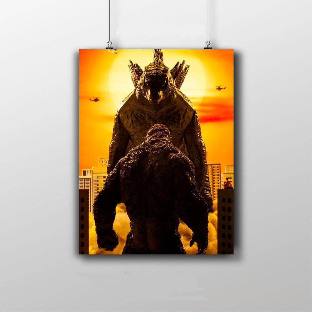 Placa Decorativa Godzilla Vs Kong Poster Por Do Sol 20X30