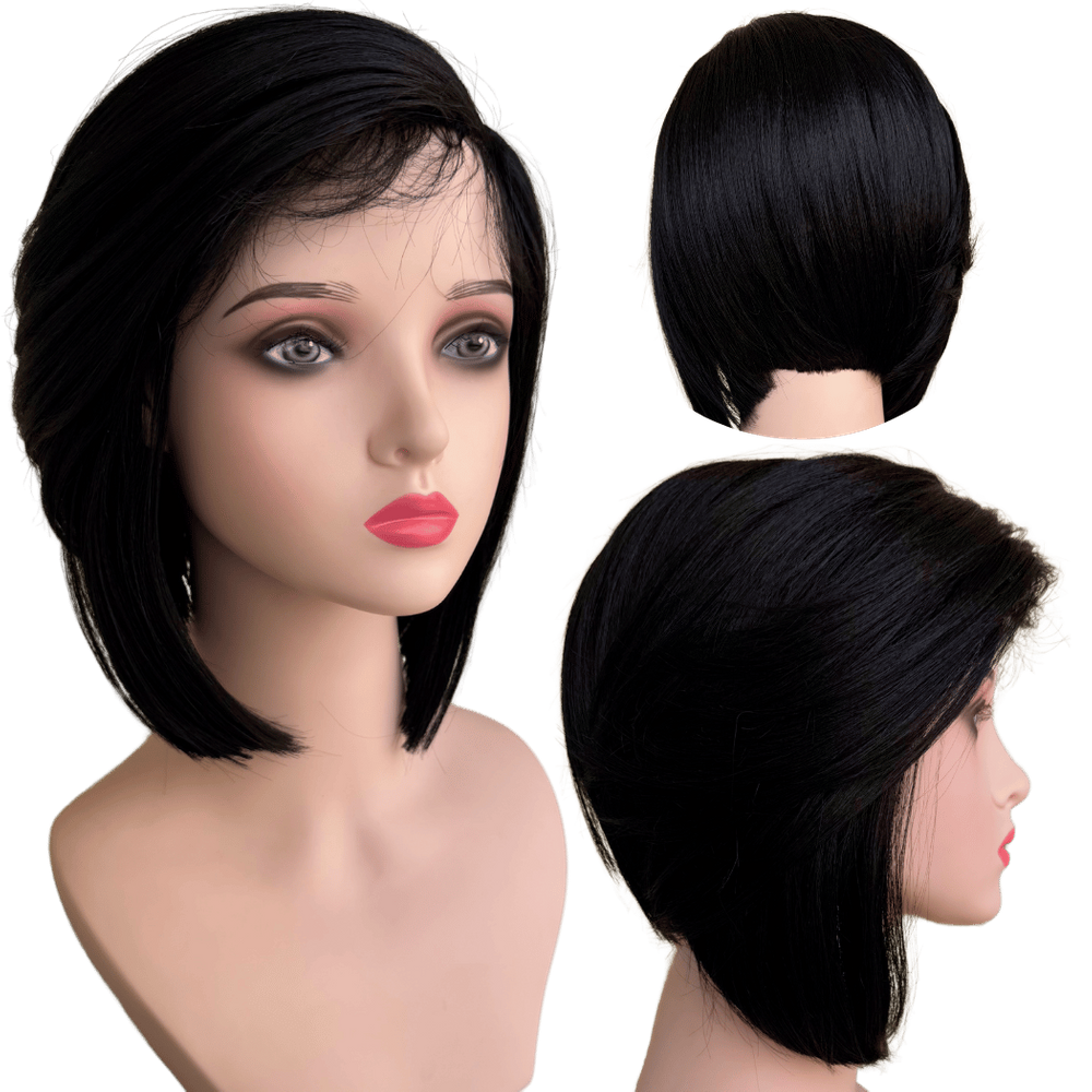 Peruca Front Lace Wig Long Bob Preta Natural Orgânica Curta