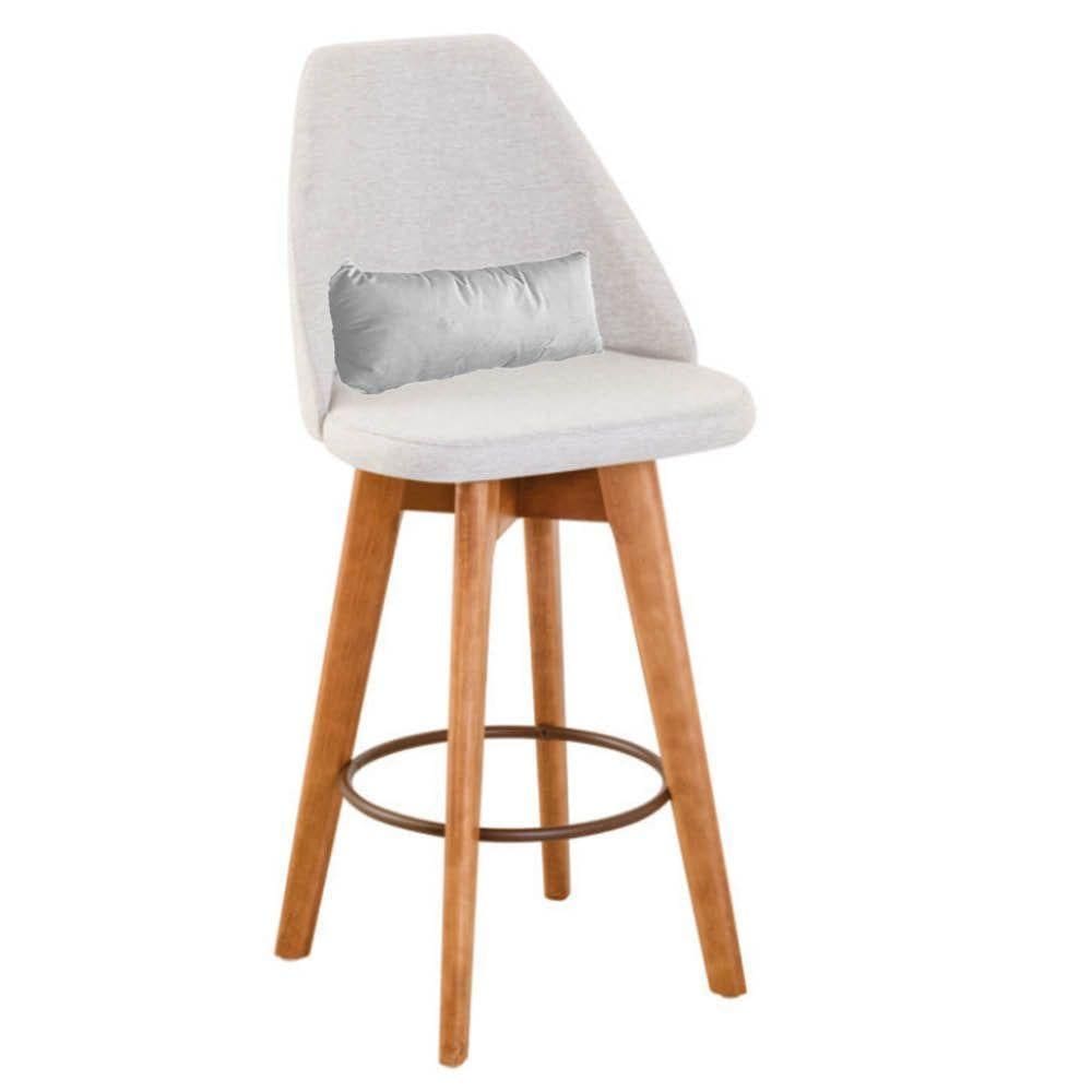 Banqueta Alta Maya Giratória Com Encosto Gourmet Linho Bege e Almofada Sintético Branco - Aurora Line