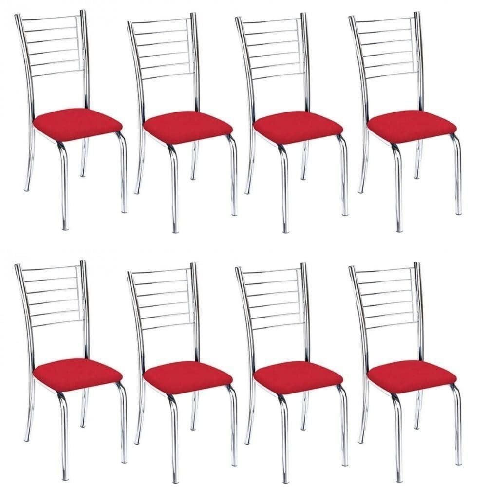 Kit 8 Cadeiras De Jantar Lara Cromada Para Cozinha Assento Corino Vermelho - Aurora Line