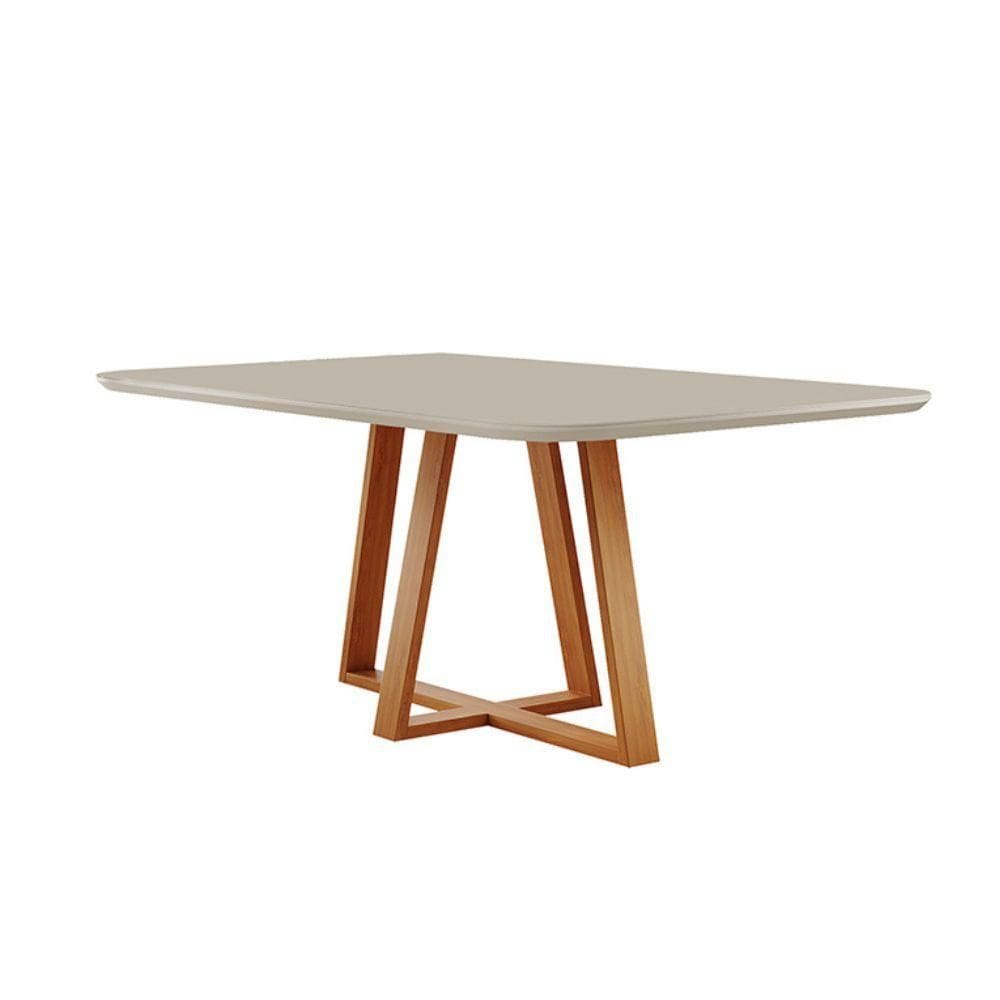Mesa De Jantar Florença Madeira Maciça 160x90cm Tampo Retângular Vidro Móveis Minas Cor Off White