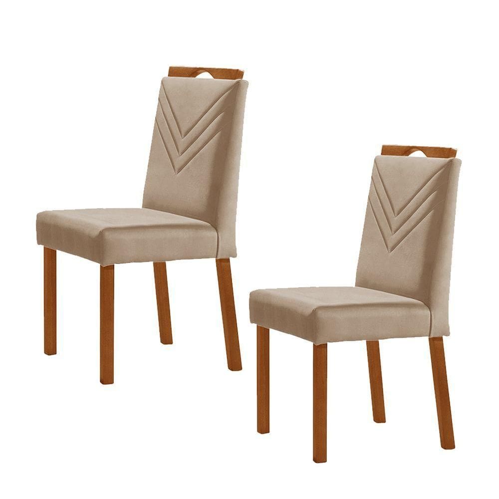Kit 2 Cadeiras Maia Com Puxador Móveis Minas Cor Veludo Bege
