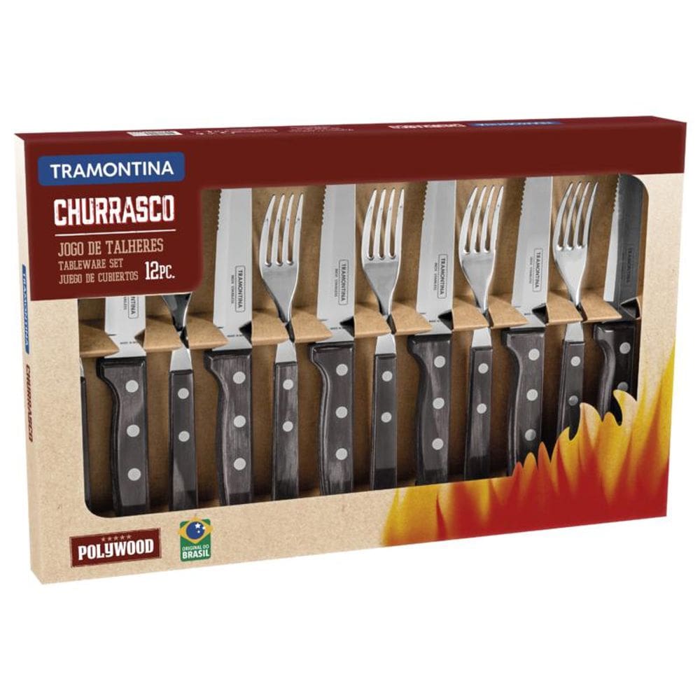 Talheres Churrasco Polywood Castanho 12 Pçs Tramontina