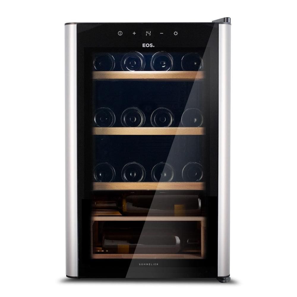 Adega Climatizada 24 Garrafas EOS Premium com Porta de Vidro e Inox Prateleira de Madeira com Compressor EAC24IM 220V