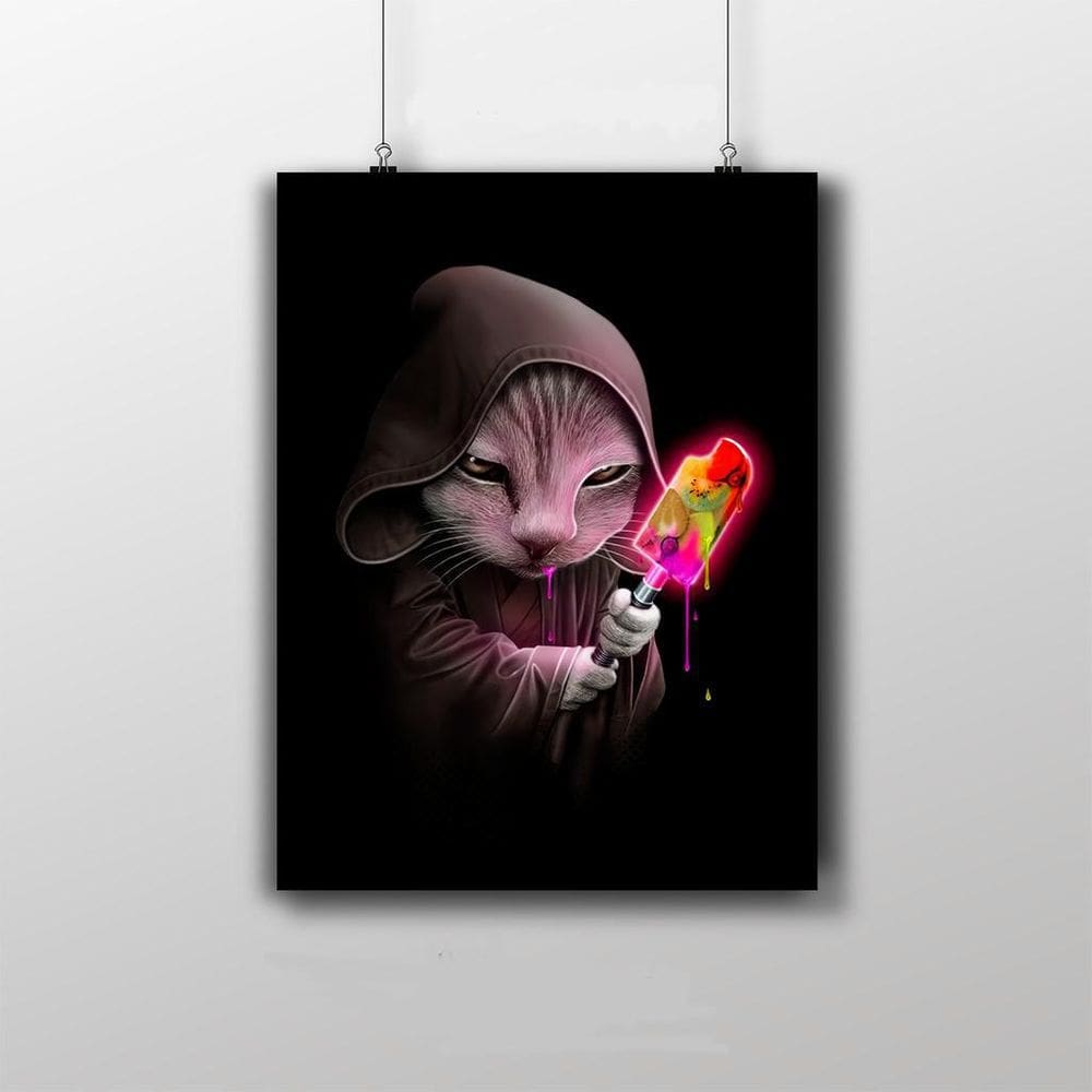 Placa Decorativa Gato Jedi Sorvete - Star Wars