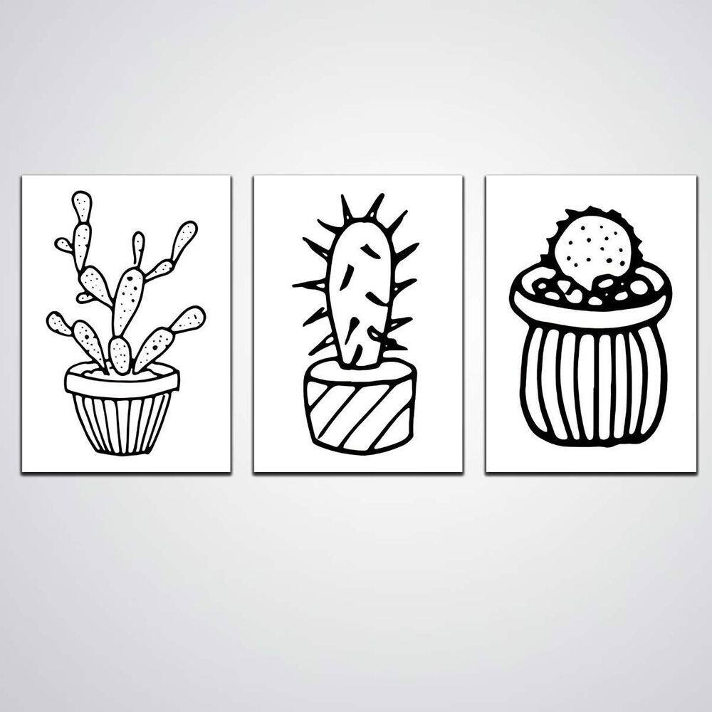 Kit 3 Quadros Cactos Natureza 30X20Cm Mdf