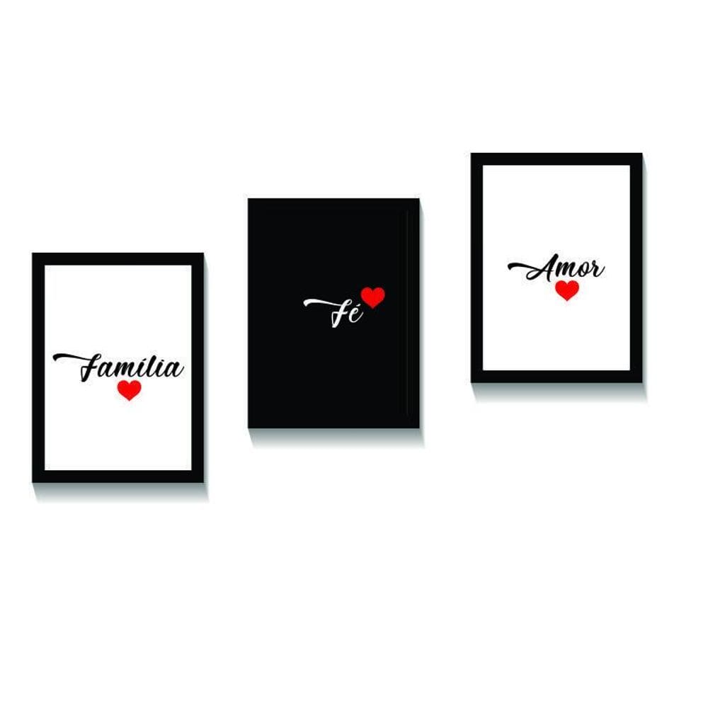Kit 3 Quadros Decorativos Familia Fe Amor A4