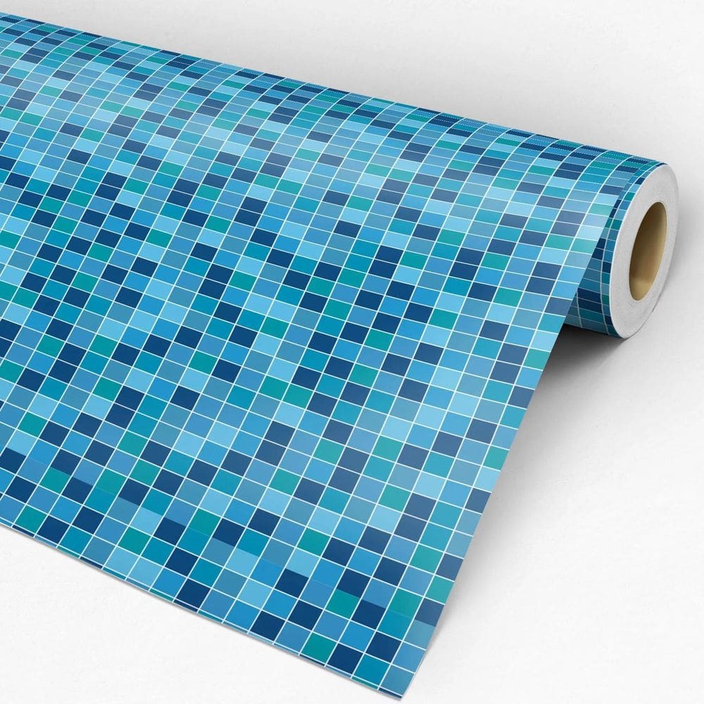 Papel De Parede Pastilha Tons De Azul Resistente A Água 3M