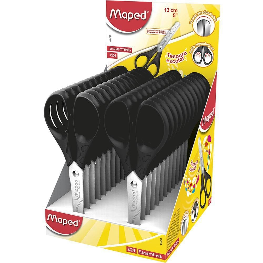 Tesoura Escolar 13Cm Maped Essentials Preta Com 24 Unidades
