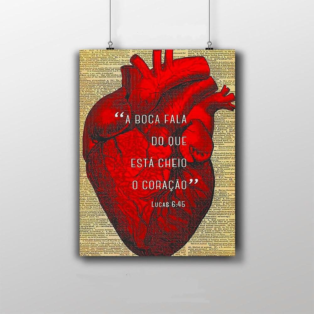 Placa Decorativa Frase Bíblica Lucas 6:45 Coração 20X30Cm