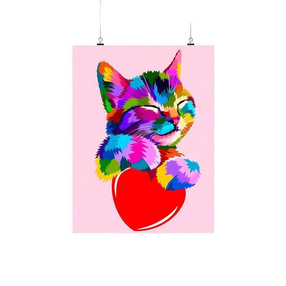 Placa Decorativa Gato Colorido - Coração