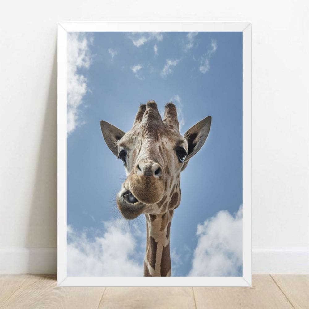 Quadro Decorativo Girafa - Moldura Branca E Vidro A4