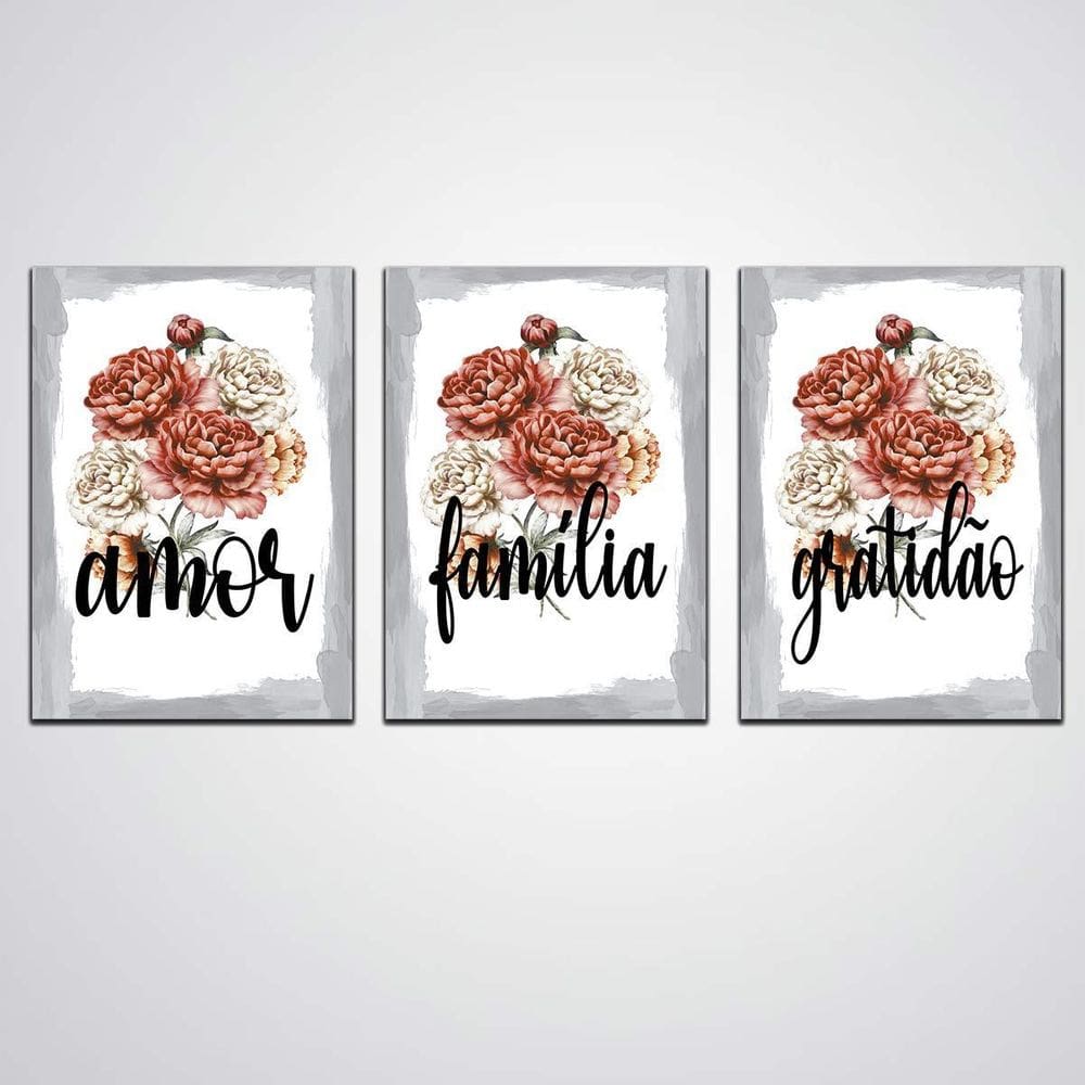 Quadros Amor Familia Gratidão Decoração De Casa 3 Peças