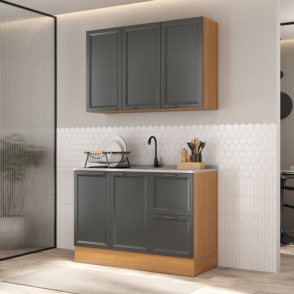 Cozinha Compacta 2 Peças 1 Aéreo 1 Balcão Soho Cabecasa Madeiramadeira Freijó/Grafite