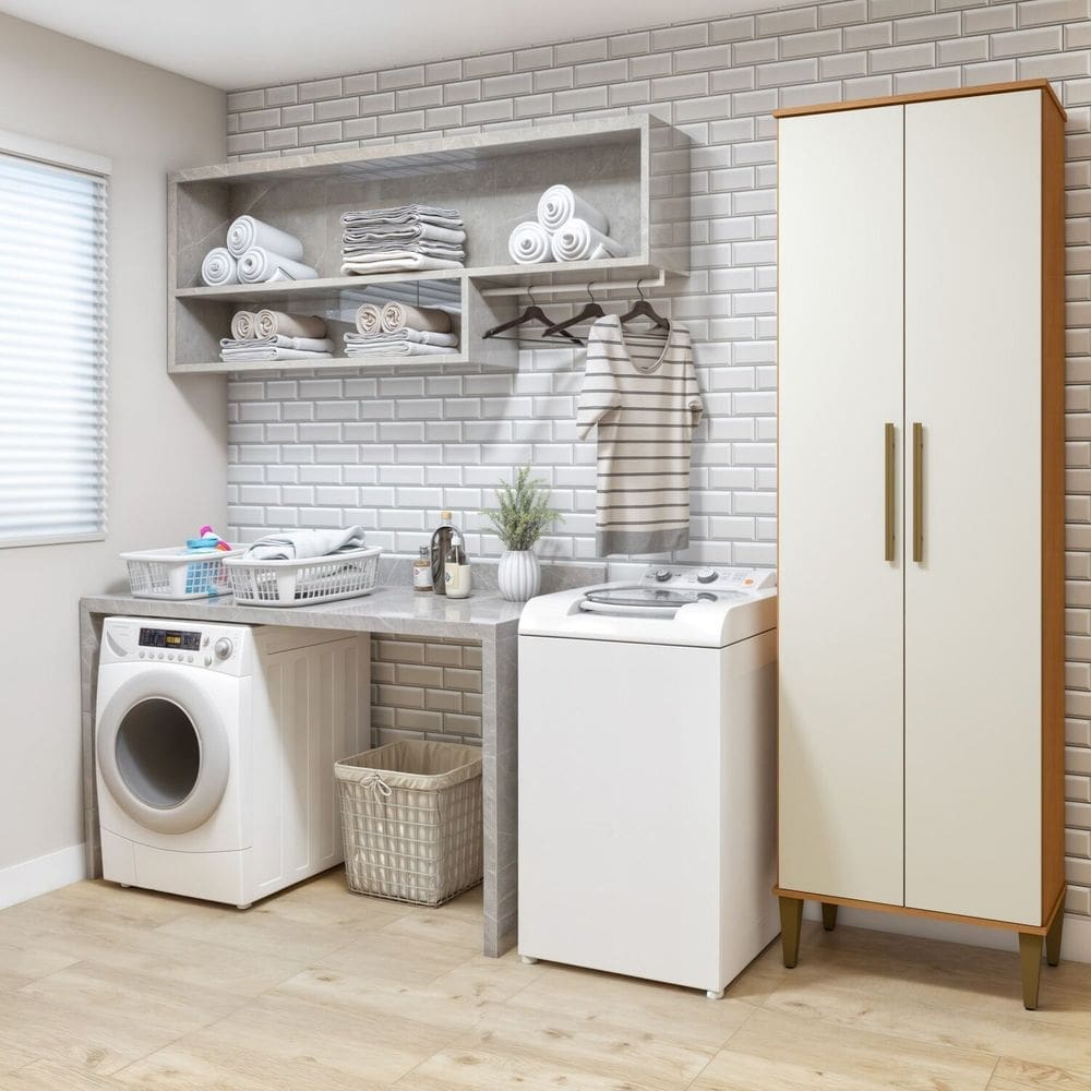 Lavanderia Modulada Recife 2 Portas 5 Prateleiras Marrom/Off White