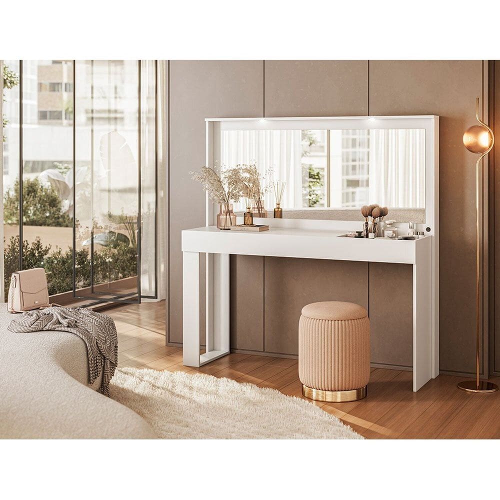 Penteadeira Versa Home 135cm Cespelho e Porta Joias Branco