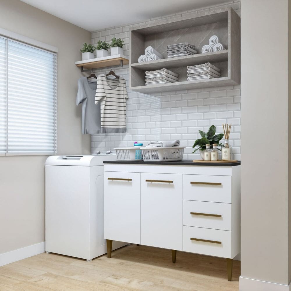 Lavanderia Modulada Balcão 2 Portas 3 Gavetas Petrópolis Branco