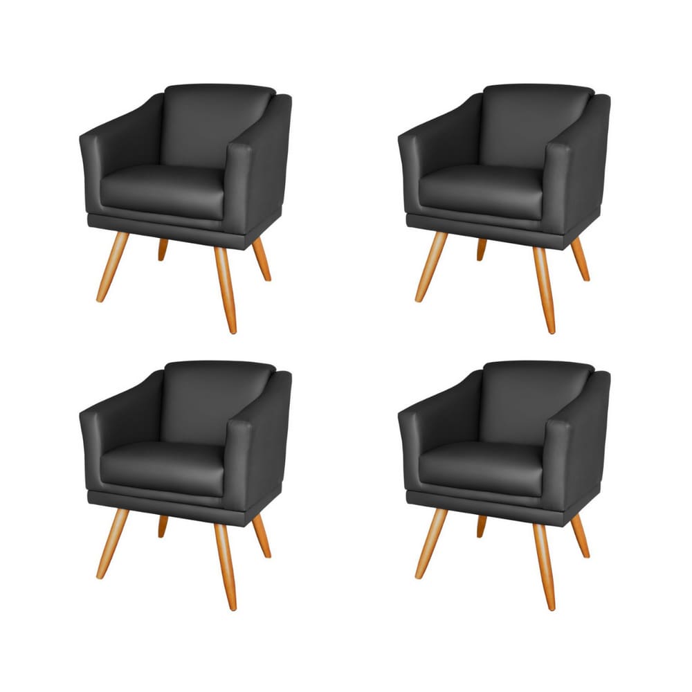 Kit 4 Poltronas Decorativa Valentina Sala Recepção Escritório Corino Pto