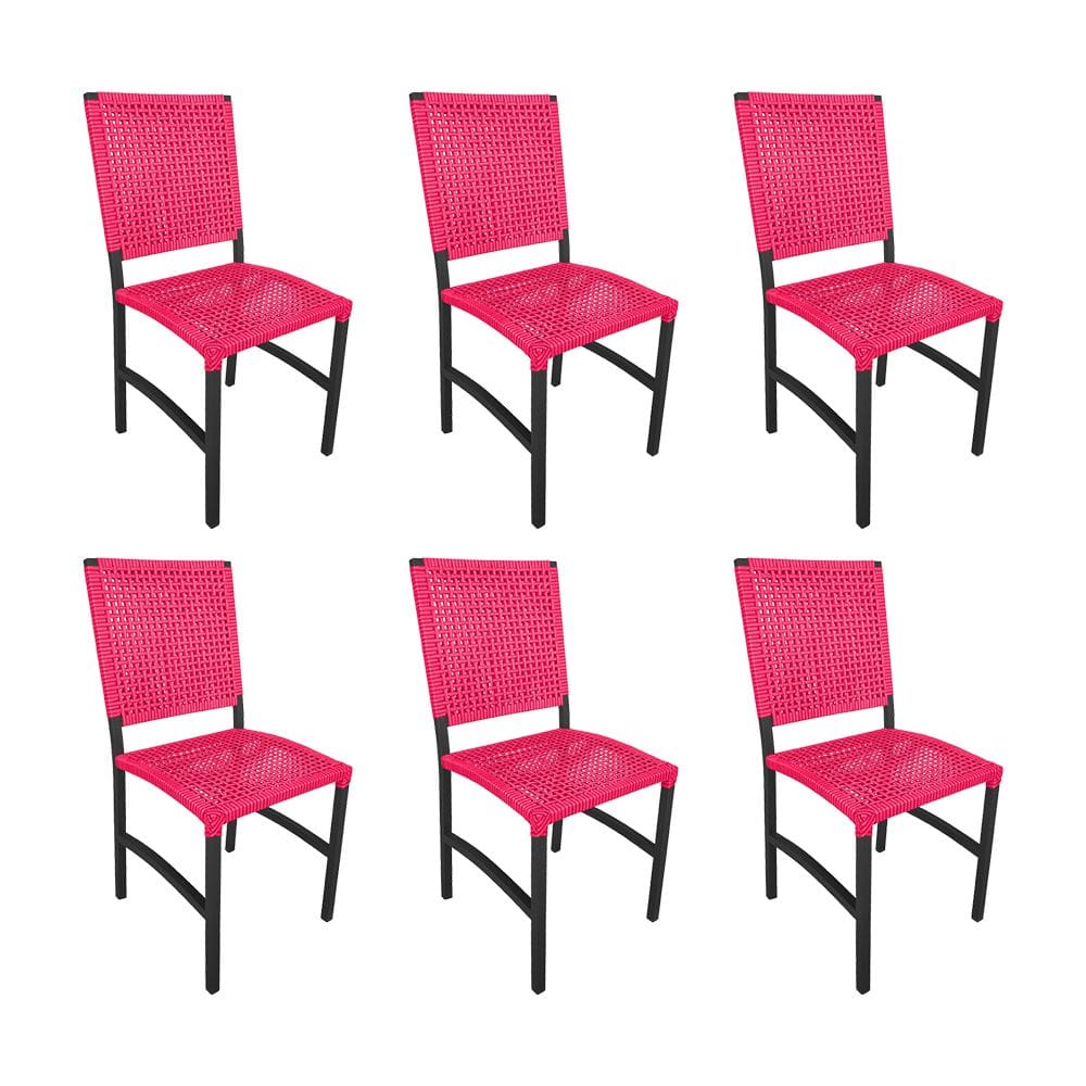 Kit 6 Cadeiras Deck Alumínio Junco Sintético Rosa Unicolor