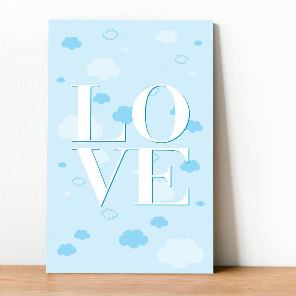 Placa DecorativaEm MDF Love Azul 20X30Cm