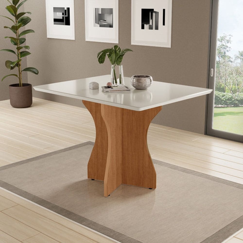 Mesa Jantar Retangular Luxo Tampo Off Com Vidro Para Cozinha
