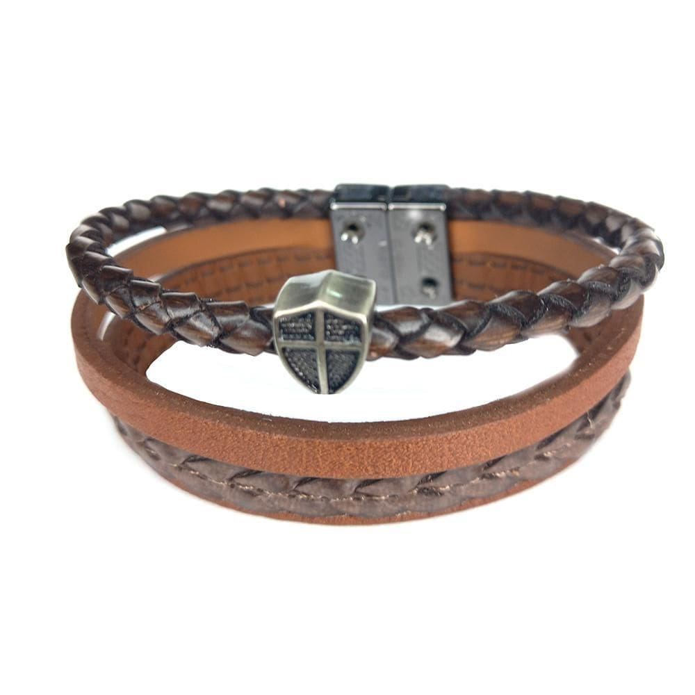 Pulseira Armazem Rr Bijoux Couro Marrom Com Cruz 3 Voltas
