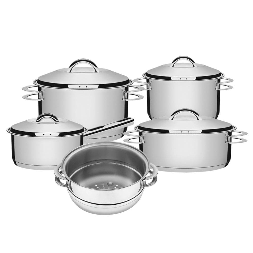 Jogo de Caçarola Solar 4 Peças + Cozi-Vapore Solar em Aço Inox Fundo Triplo Tramontina