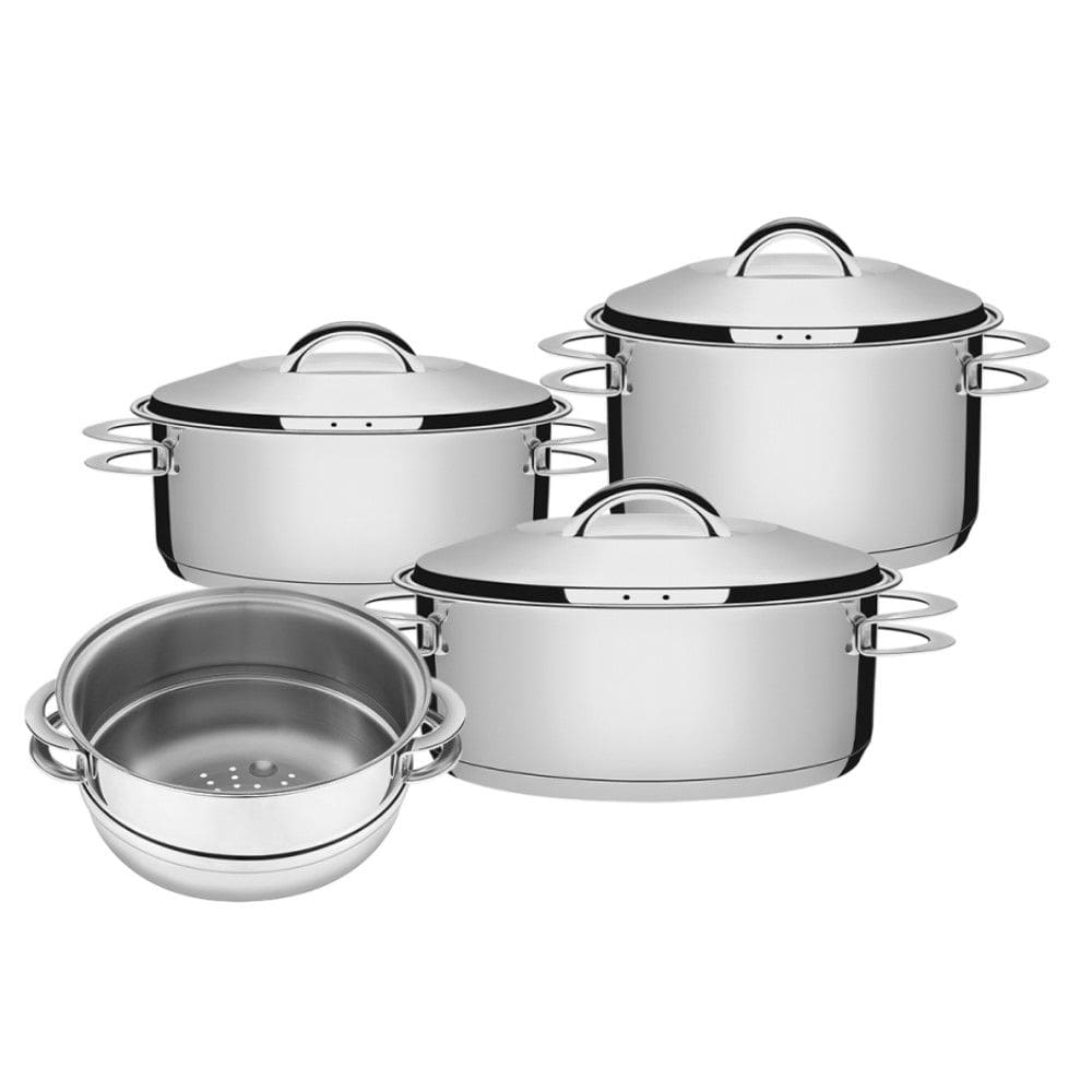 Jogo de Caçarola Solar 3 Peças + Cozi-Vapore Solar em Aço Inox Fundo Triplo Tramontina