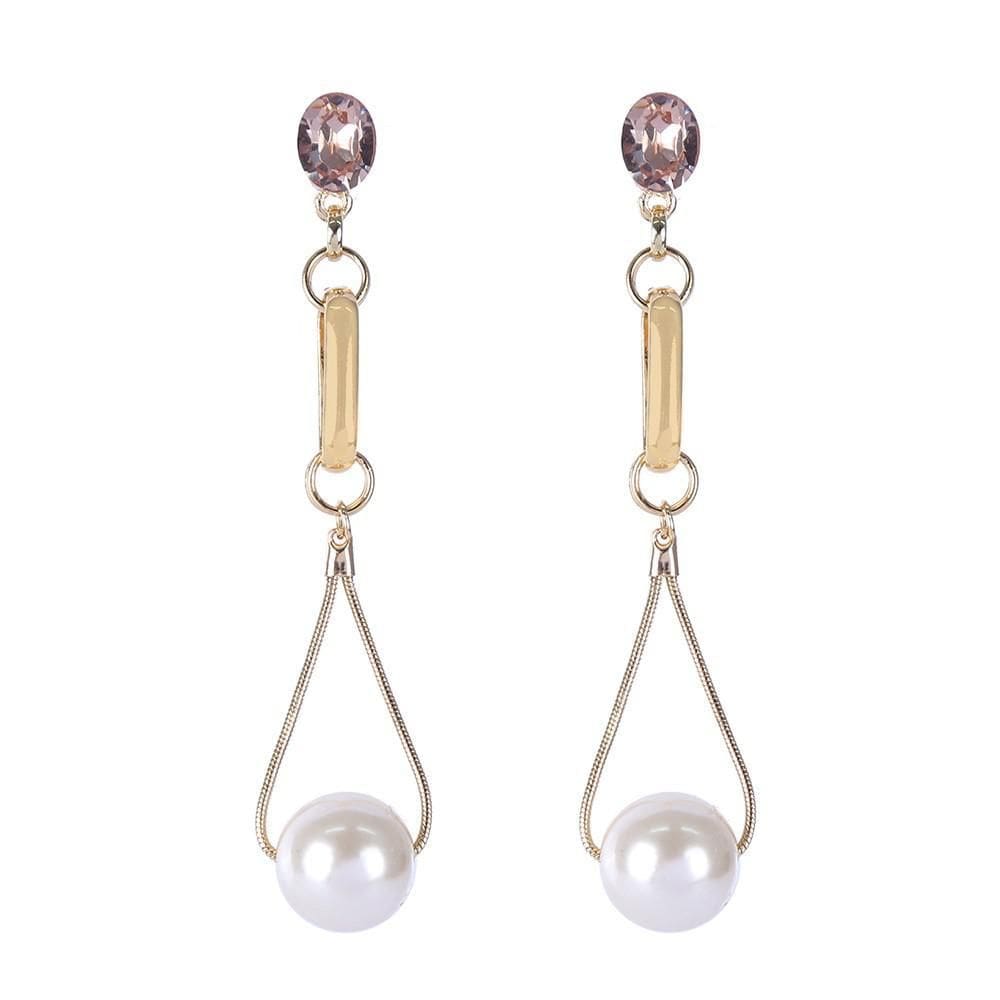 Brinco Armazem Rr Bijoux Comprido Pérola E Cristal Dourado