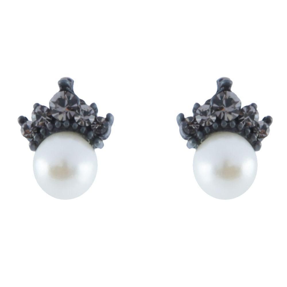 Brinco Armazem Rr Bijoux Coroa Com Perola Grafite