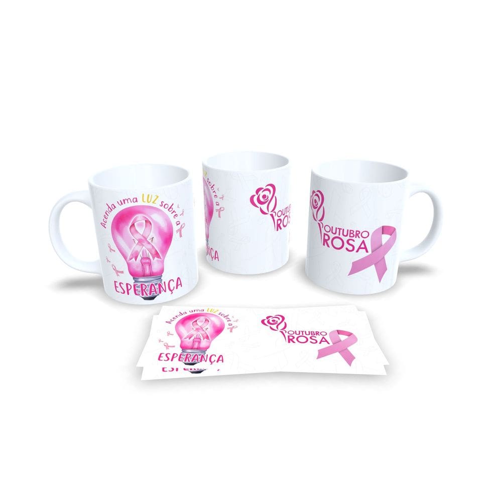 Canecas Branca de Porcelana Personalizadas Outubro Rosa