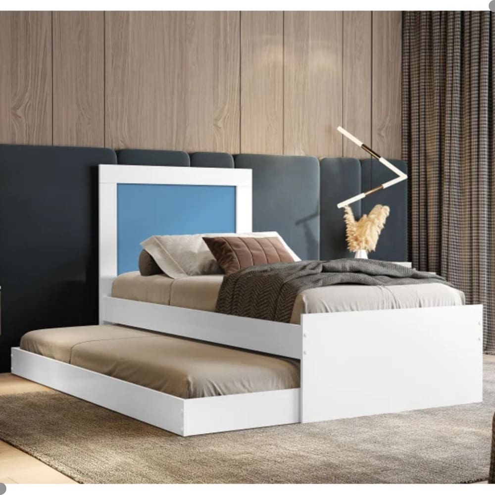 Bicama Luara com Cabeceira Solteiro Branca e Azul