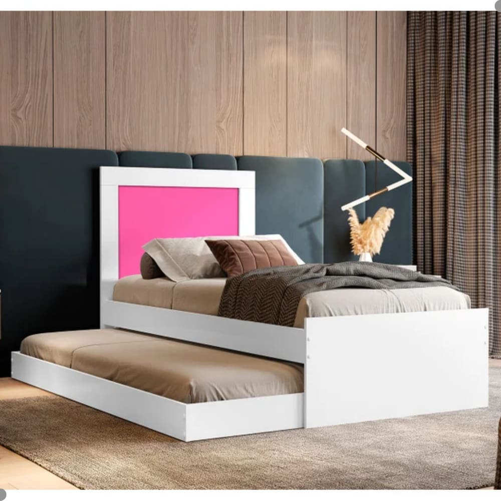 Bicama Luara com Cabeceira Solteiro Branca e Rosa